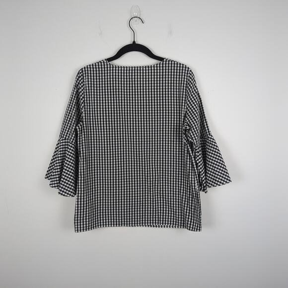 Jane & Delancey Black and White Gingham Half Flutter Sleeve Blouse Size Small - Picture 4 of 4